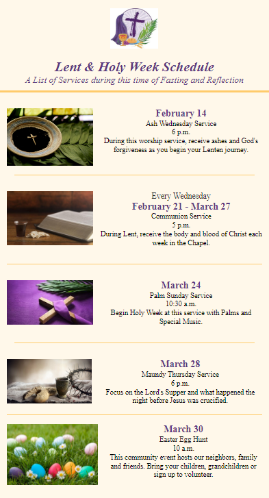 The list of Lent and Holy Week events for 2024.
